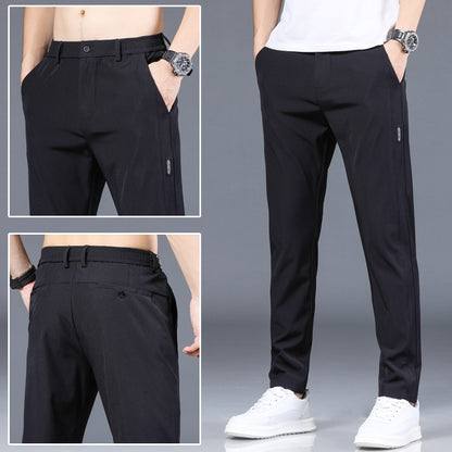 Men's Ice Silk Elastic Waist Straight-Leg Casual Pants