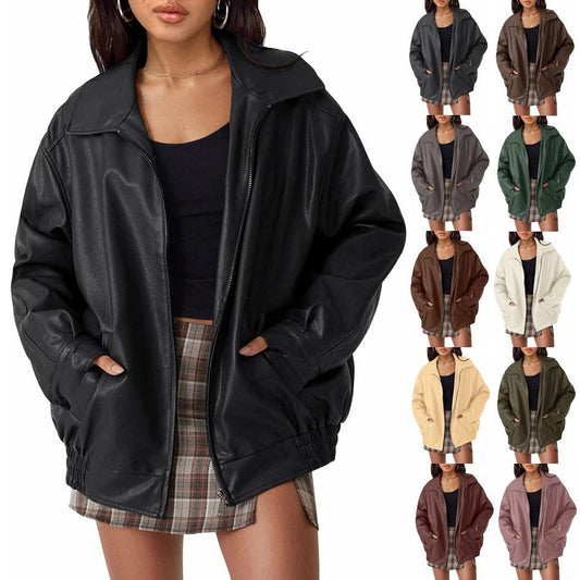 Women's Oversized Leather Motorcycle Jacket