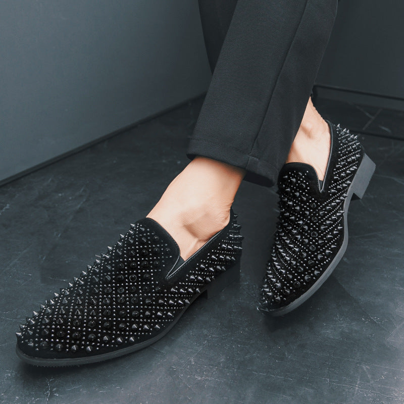 Mens Pointed Toe Leather Shoes with Rhinestone
