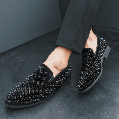 Mens Pointed Toe Leather Shoes with Rhinestone