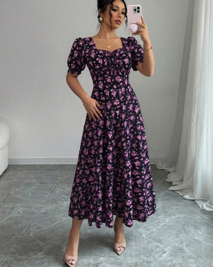 Elegant Ruffle Hem Short Sleeve Dress