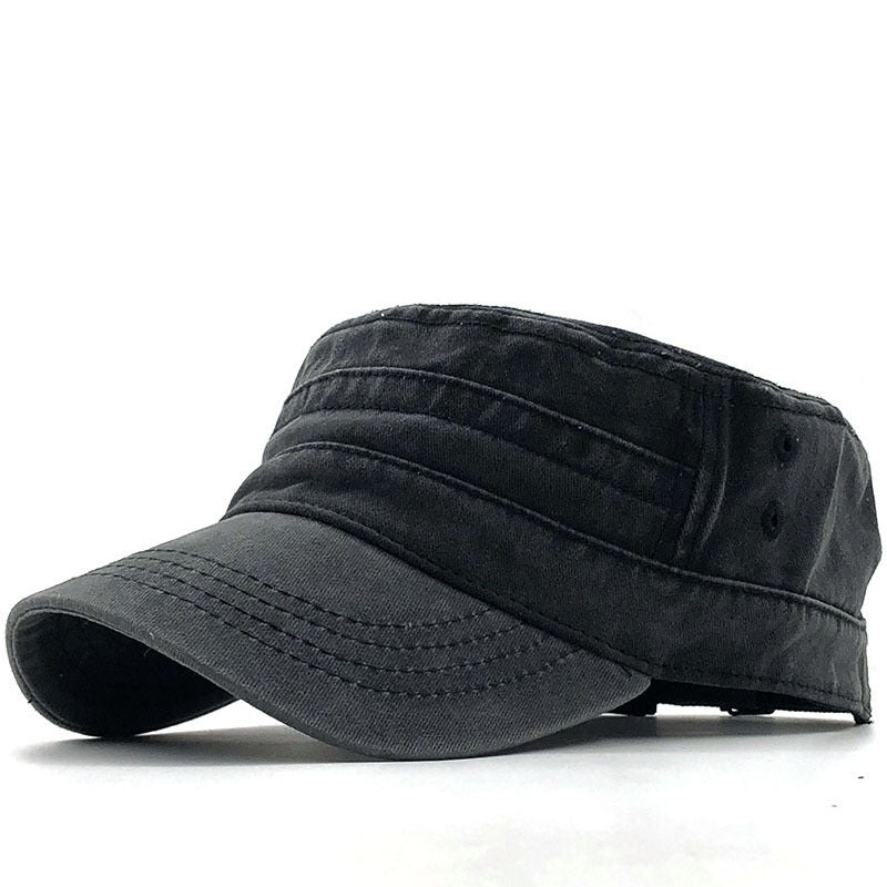 Men's Washed Pure Cotton Solid Color Flat-Top Military Cap
