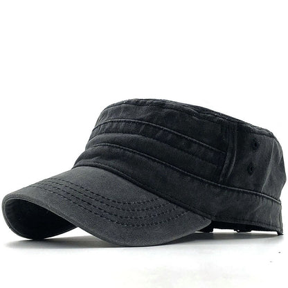 Men's Washed Pure Cotton Solid Color Flat-Top Military Cap