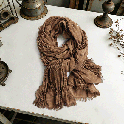 Vintage Distressed Cotton Linen Shawl Cape Fashionable Casual Scarf