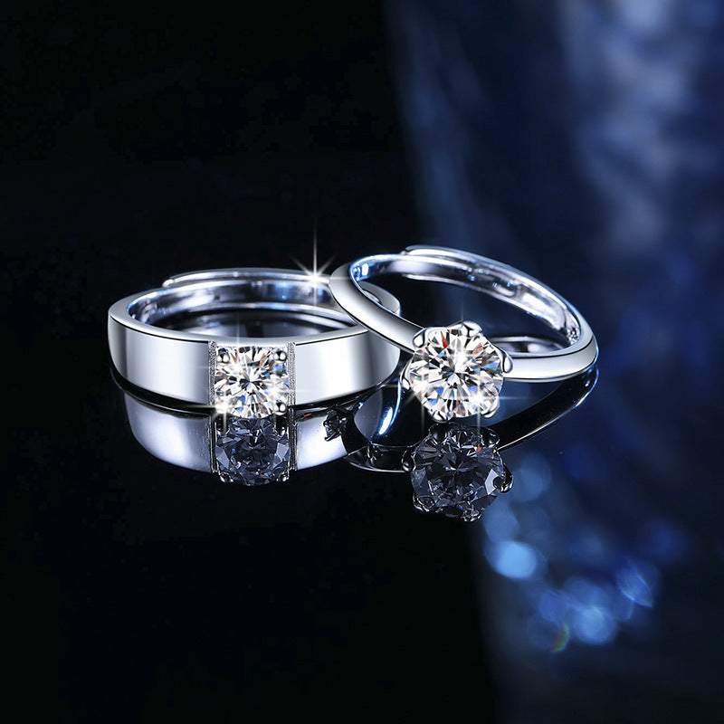 Classic Six-Claw Moissanite Silver Couple Ring