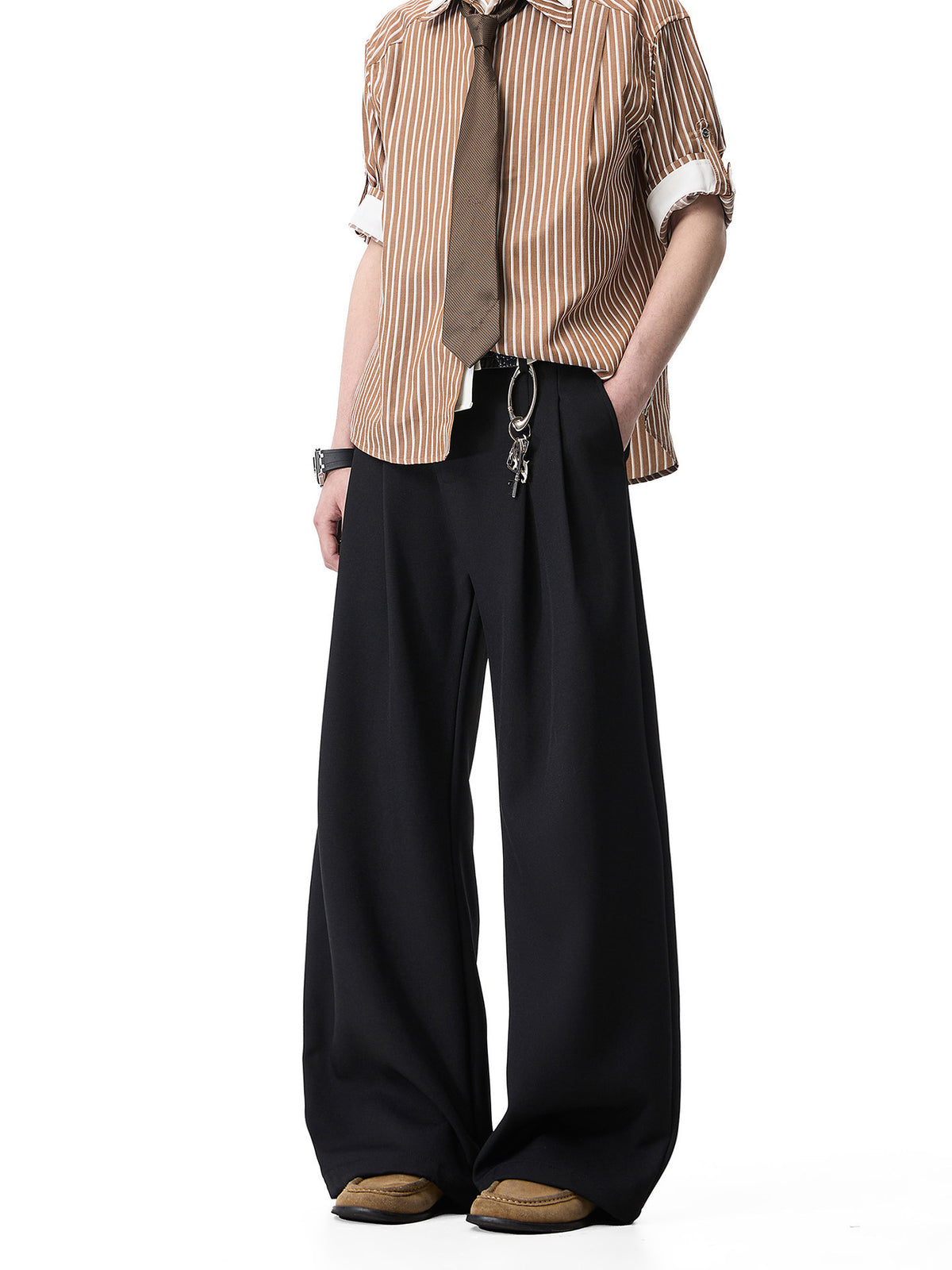 Mens Double Pleated Casual Trousers