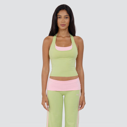 Women's Two-Piece Color-Block Halter Top and Straight-Leg Pants Set