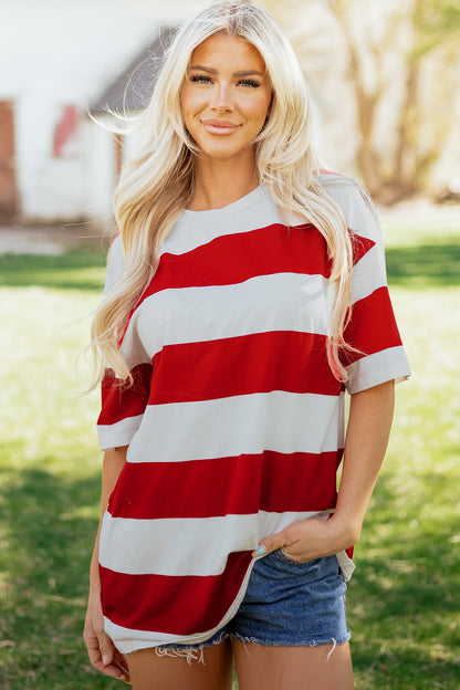 Oversized gestreepte T-shirt met kleurblokken en korte mouwen