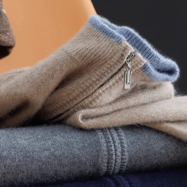 Gebreide heren vest met lange mouwen en ritssluiting