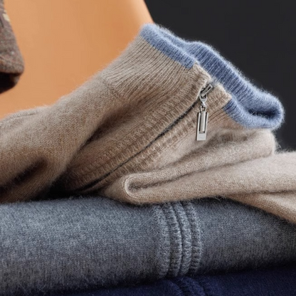 Gebreide heren vest met lange mouwen en ritssluiting
