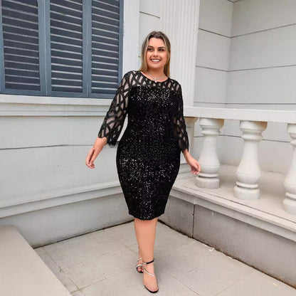 Elegant Sequins Mesh Splicing Dress