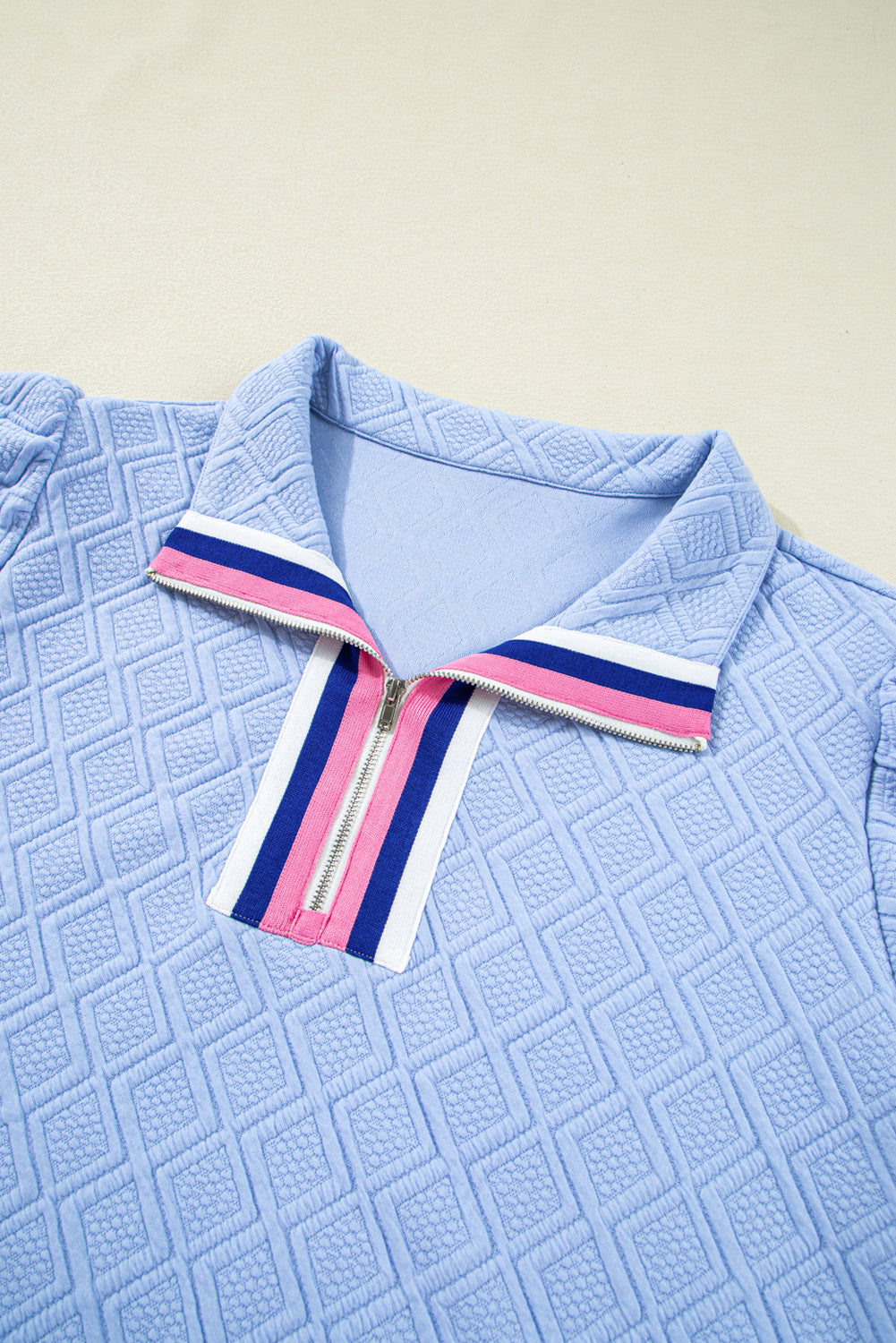 Beau Blue gestreepte jurk met kraag zakken ruitjespatroon en textuur plus size