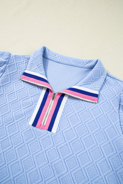 Beau Blue gestreepte jurk met kraag zakken ruitjespatroon en textuur plus size