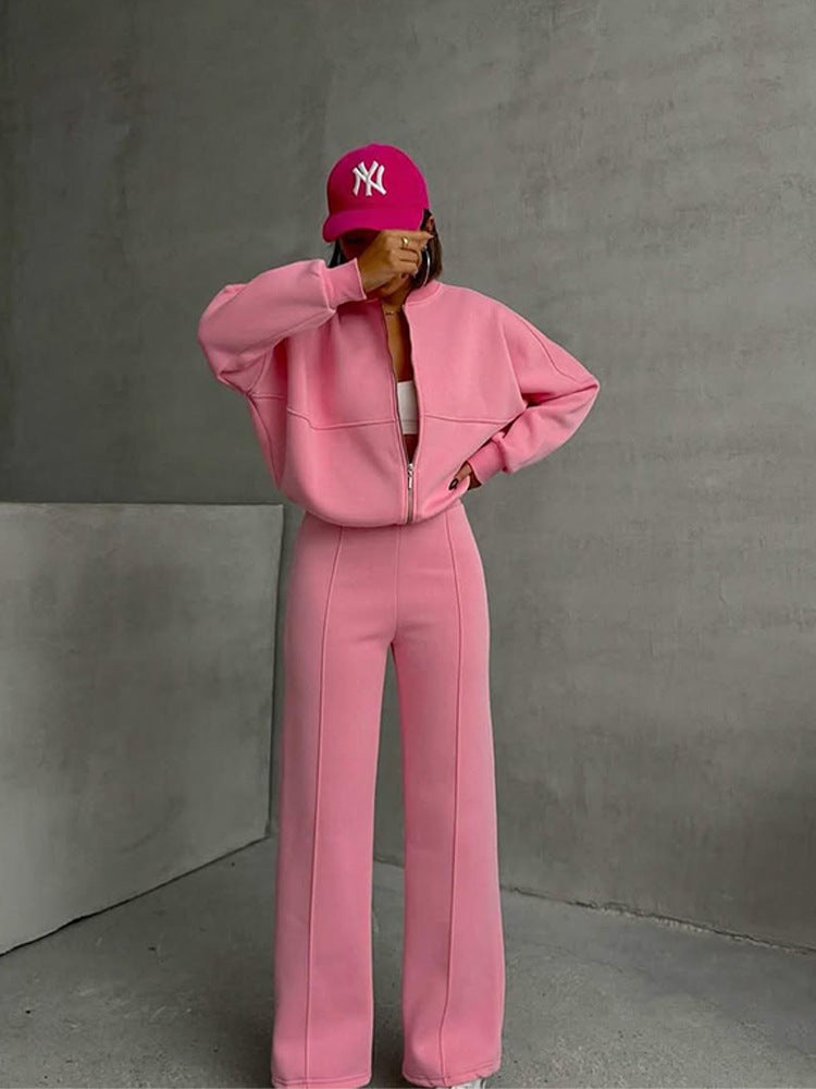 Women's casual long-sleeved coat and long pants set