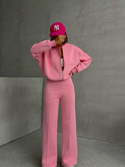 Women's casual long-sleeved coat and long pants set