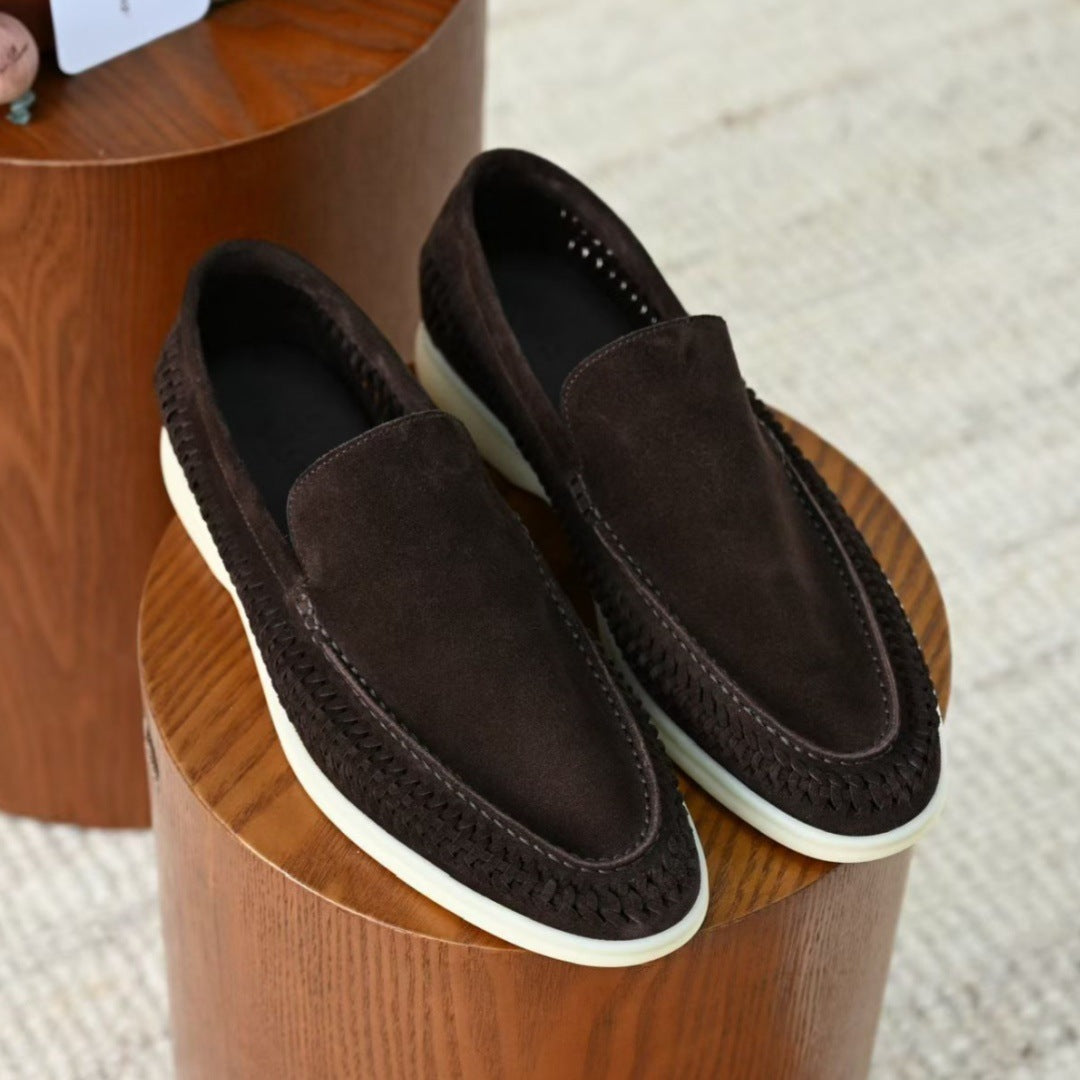 Retro British-style suede woven breathable one-piece slip-on loafers