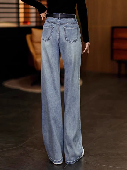 Rhinestone Wide Leg Denim Pants
