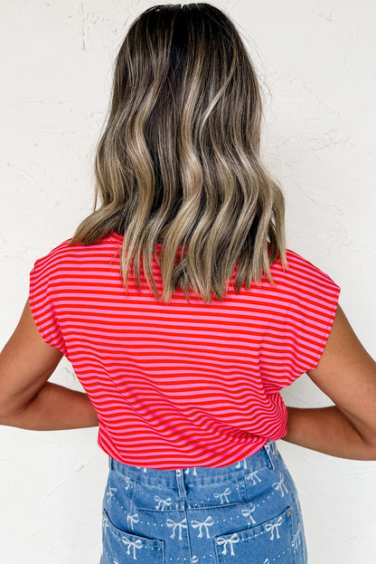 Gestreepte T-shirt met ribboord korte mouwen en ronde hals
