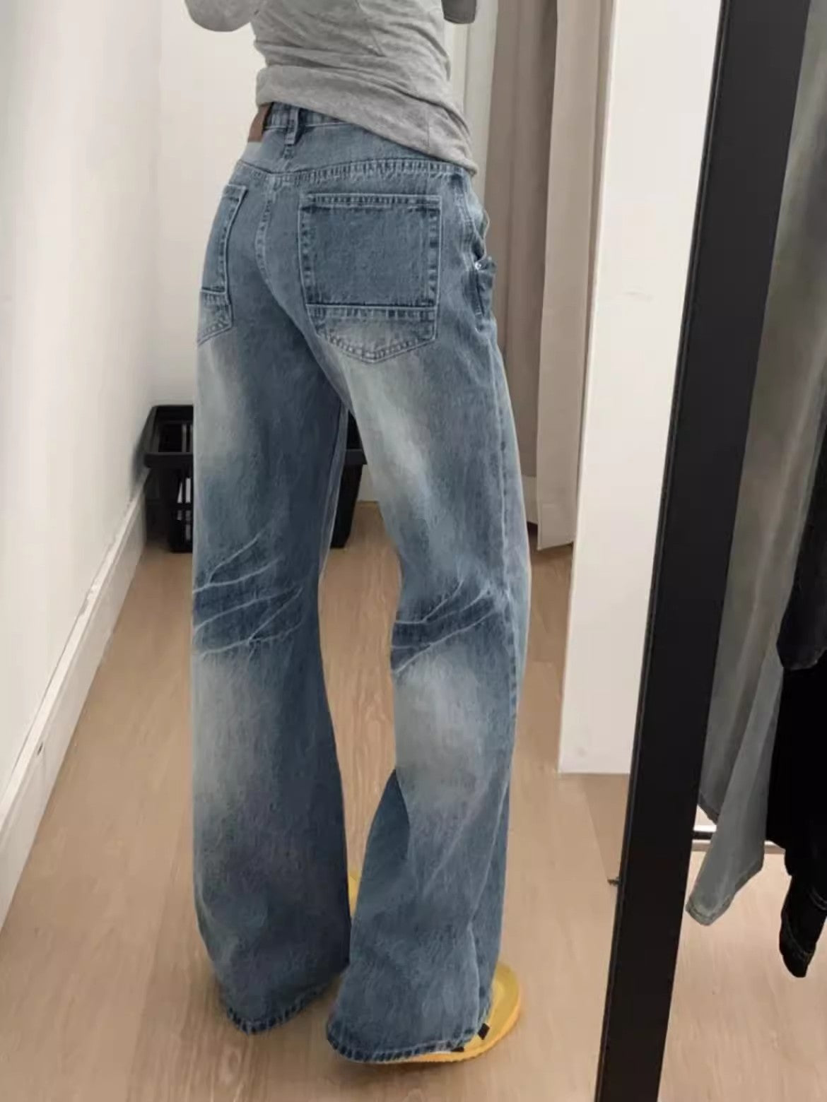American Retro Light Blue Flared Jeans for Women High Waist Slimming Wide Leg Pants