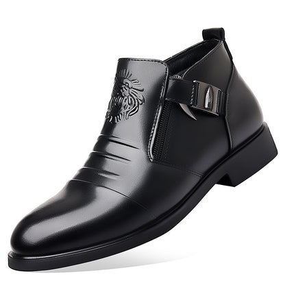 Mens Business Casual Leather Shoes with Lion Head Zipper