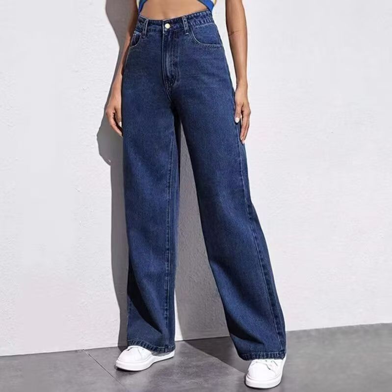 Women's High Waisted Retro Straight Leg Denim Pants