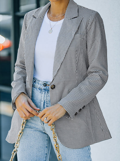 Geruite dames blazer met klepzakken