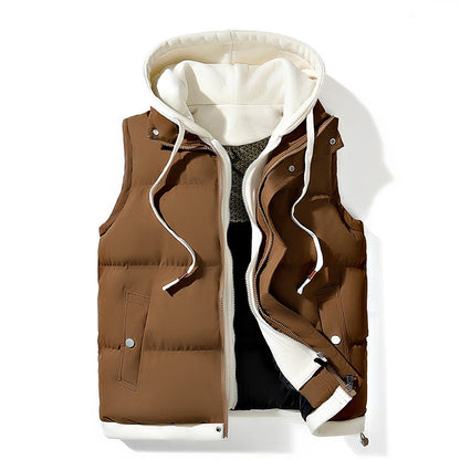 Heren gewatteerde bodywarmer met capuchon en ritssluiting