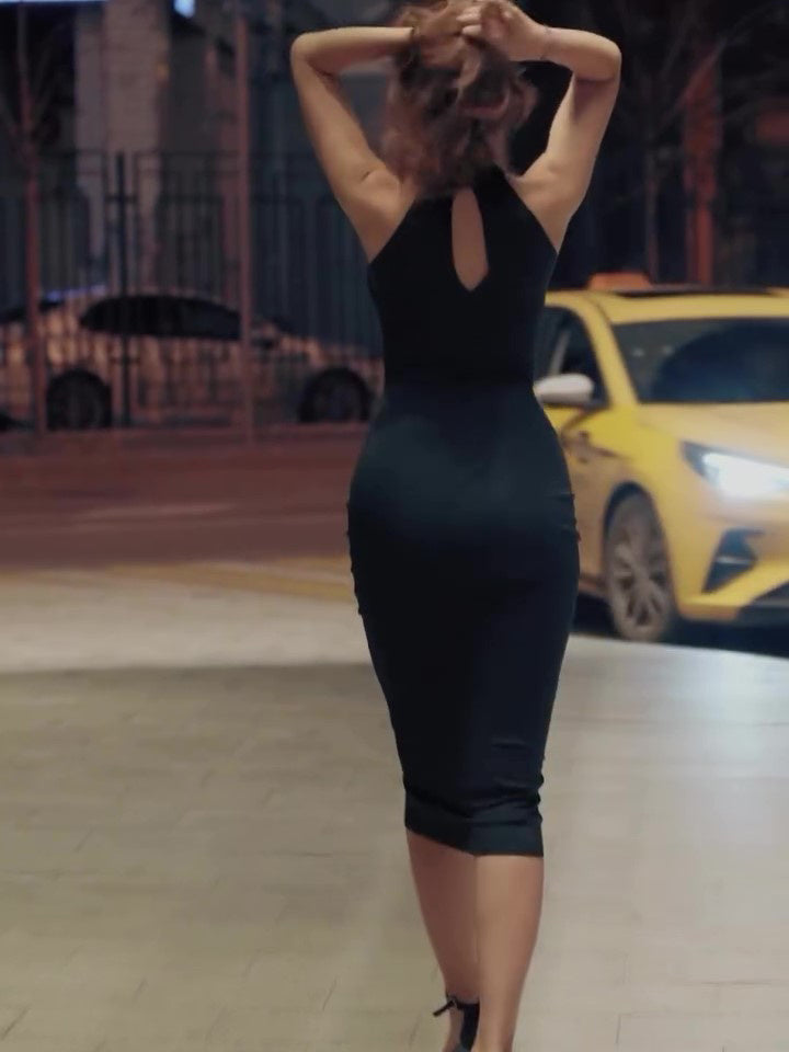 Contrasterende kleur halter mouwloze jurk