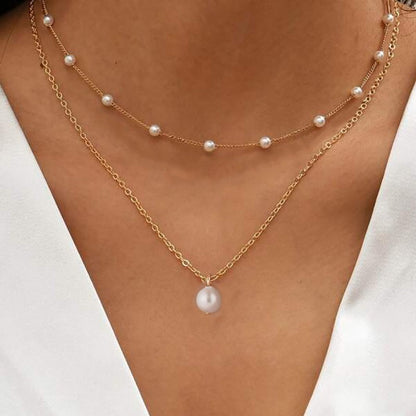 Fashion Imitation Pearl Layered Necklace with Heart Pendant for Women Men