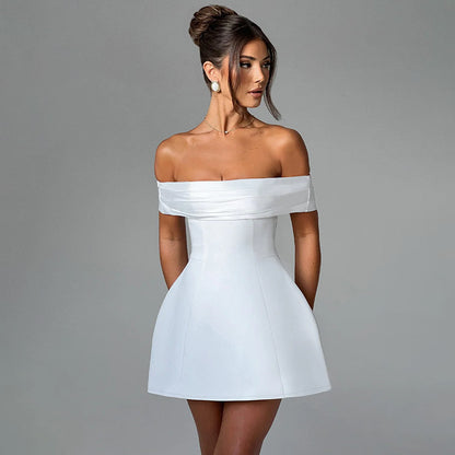 Women's One-Shoulder Sleeveless Mini Dress with Belted Bow, A-Line Color-Block Dress