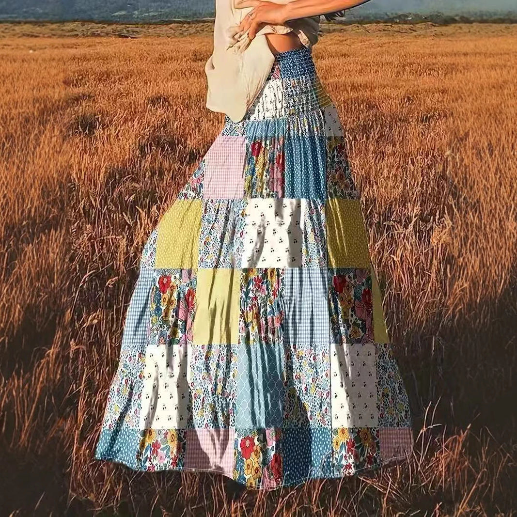 Bohemian populaire lange rok met bloemen patchwork voor dames