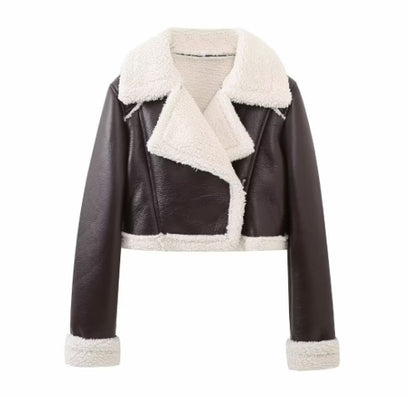 Geïntegreerde Imitatie Bont Korte PU-leren Biker Jas