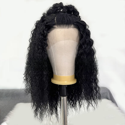 Long Curly Synthetic Fiber Wig with Hand-Crocheted Lace