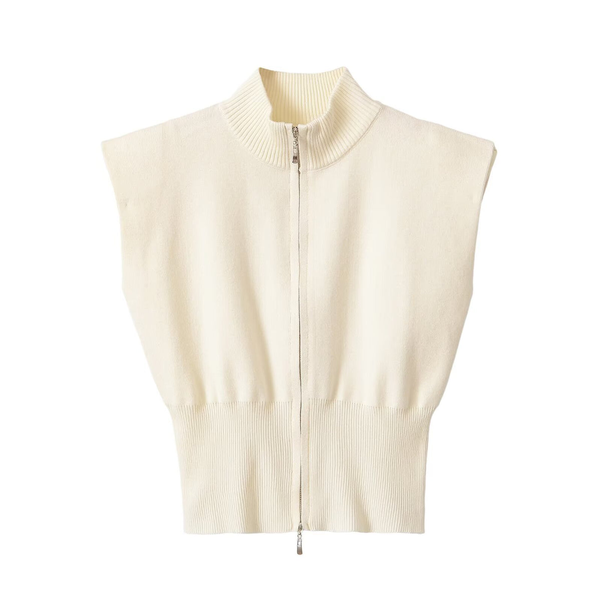 Fashionable stand-up collar sleeveless knitwear