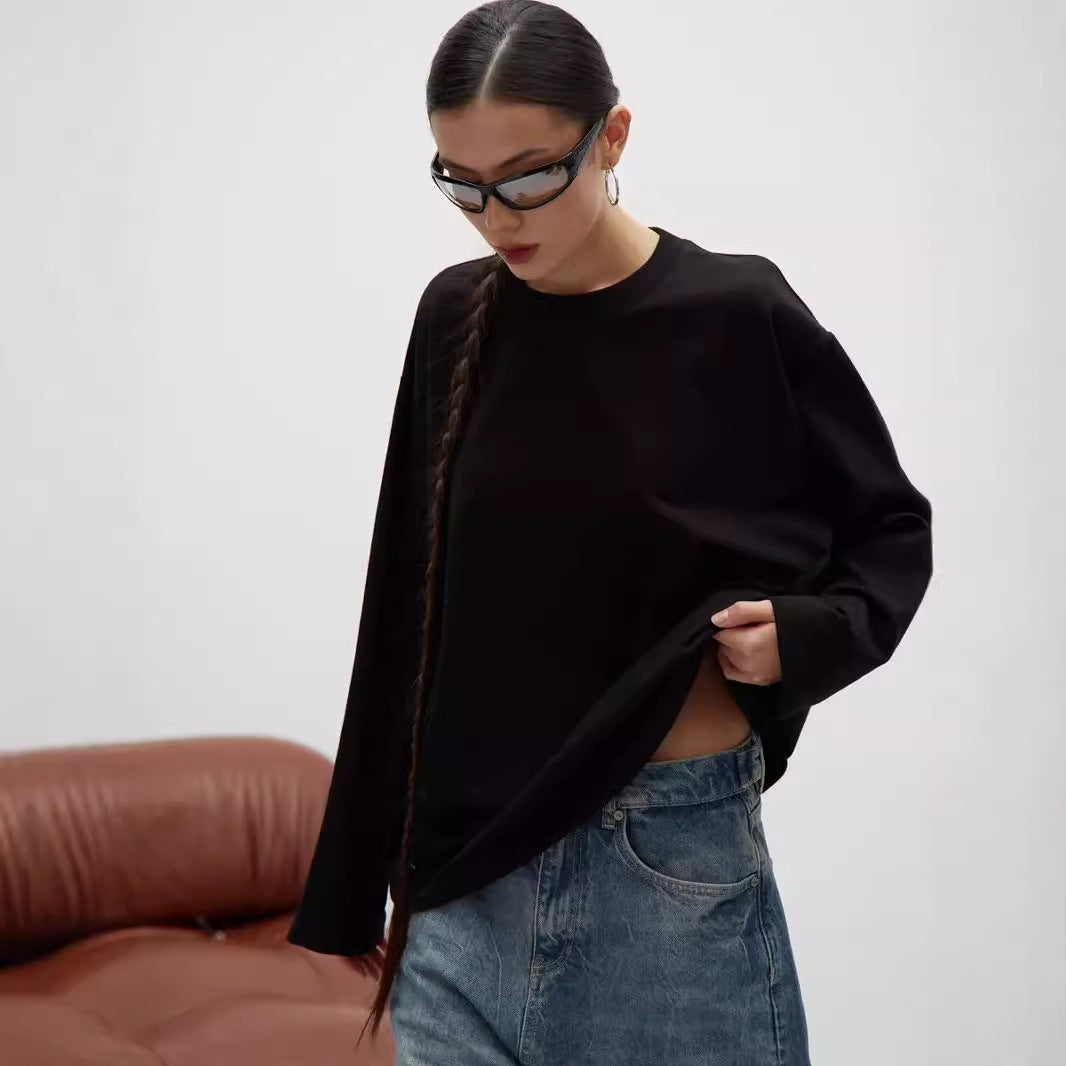 Womens Long Sleeve Cotton T-Shirt Loose Fit Casual Top