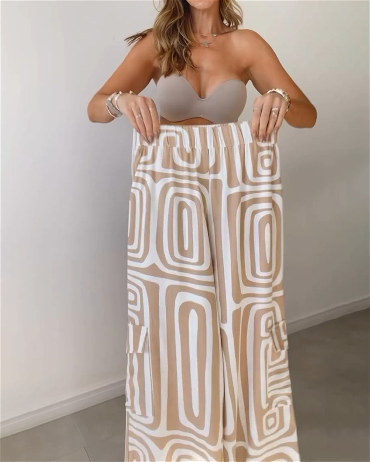 Dames casual lange mouwen revers overhemd bedrukt wijde broekpak