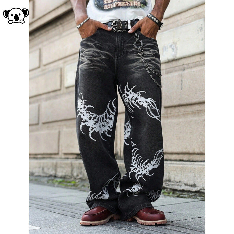 Washed Straight-Length Denim Pants