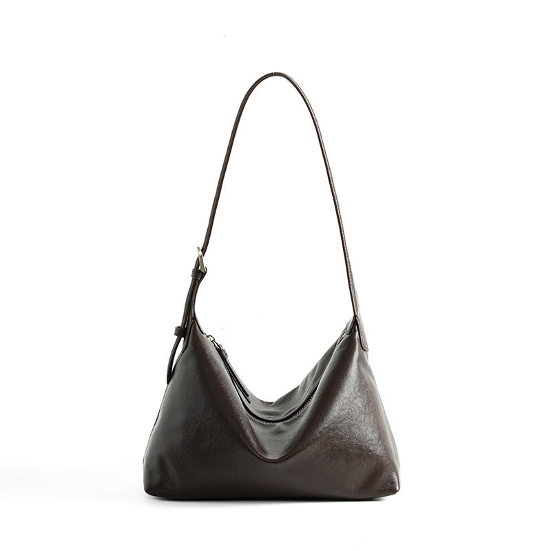 Vintage First Layer Vegetable Tanned Cowhide Casual Shoulder Underarm Bag Large Capacity Classic Leather Crossbody Hobo Bag