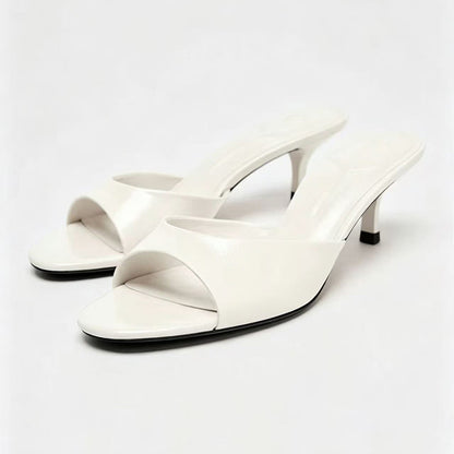 Black Stiletto High Heels Half-Mule Peep-Toe Low-Heeled Sandals for Women