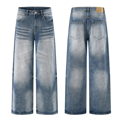 Mens Washed Loose Straight Leg Jeans