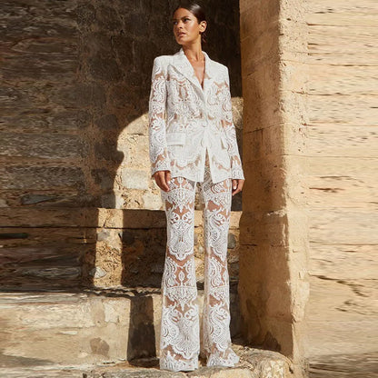 Embroidered Sequin Mesh Blazer and Pants