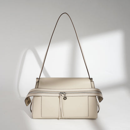 Elegant genuine leather shoulder bag in Kelly style