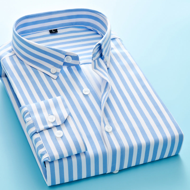 Men's Striped Long-Sleeve Shirt Trendy Versatile Top