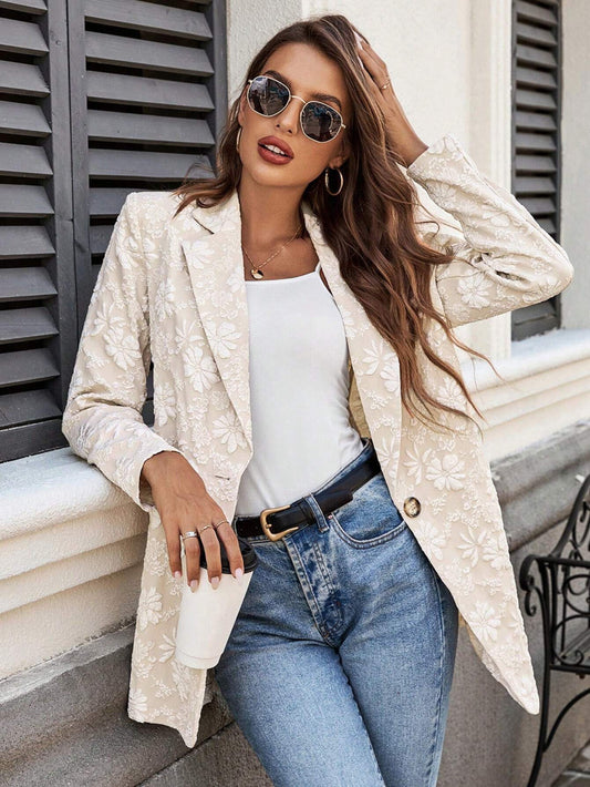 Jacquard damesblazer met één knoop