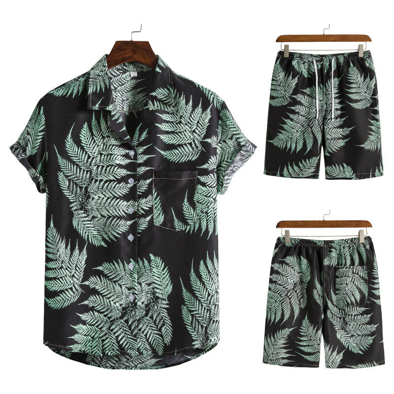 Hawaiian Series Strand Stijl Korte Mouw Shirt Strandbroek Tweedelig Set