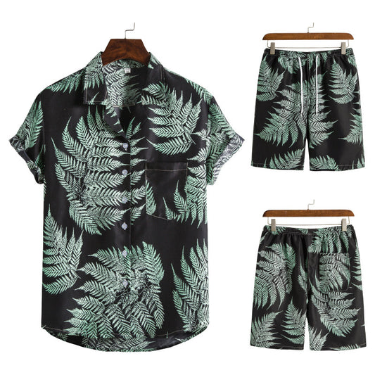 Hawaiian Series Strand Stijl Korte Mouw Shirt Strandbroek Tweedelig Set