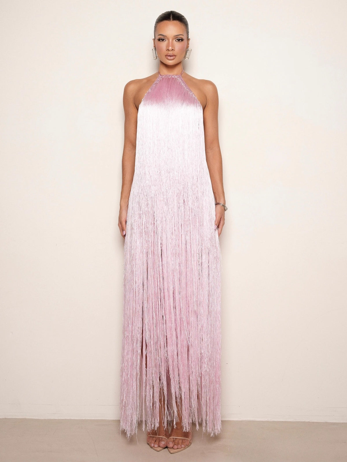 Halterneck Backless Long Tassel Dress