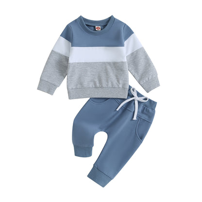 Baby Boy Color Block Long Sleeve Sweatshirt and Trousers Cotton Set