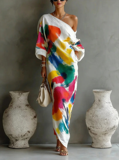 French Style Printed Dress and Pants Set