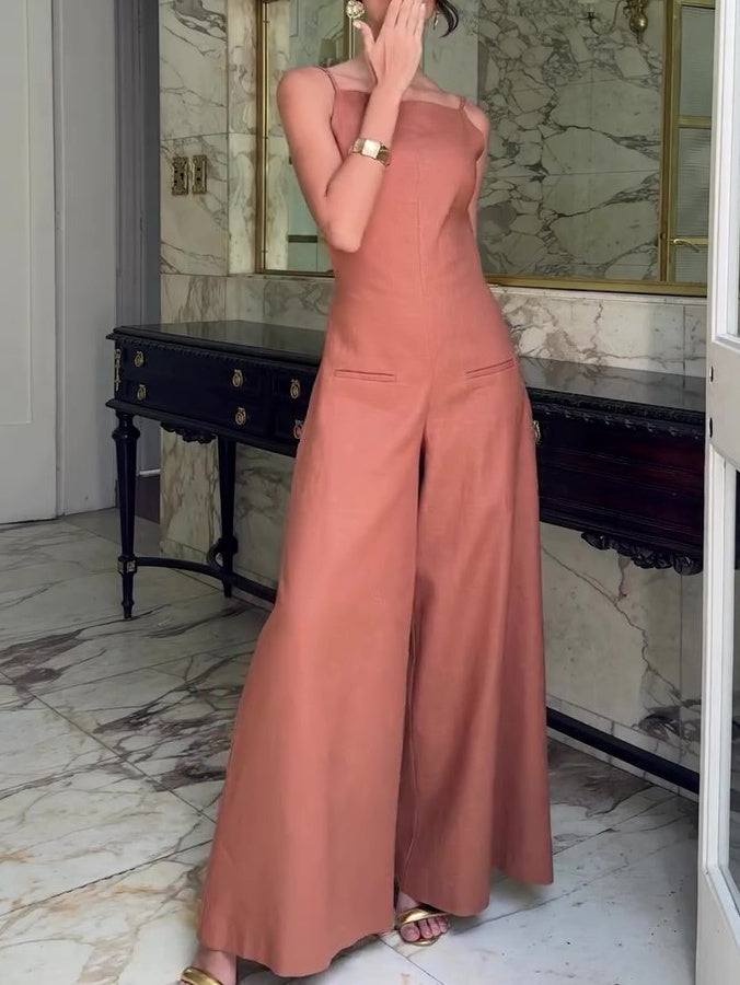 Bruine halterrug jumpsuit